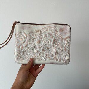 Patricia Nash Cream and Rose Gold Floral Embossed Wristlet